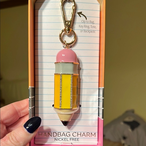 True to Form Yellow and Pink Pencil with Rhinestones Handbag Charm - Picture 1 of 5